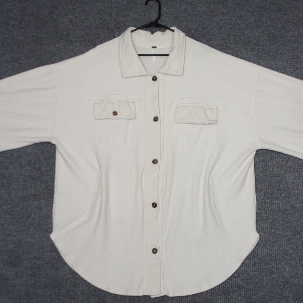 Free People Shirt Jacket Womens XL Cream Oversized Long Sleeve Button Front